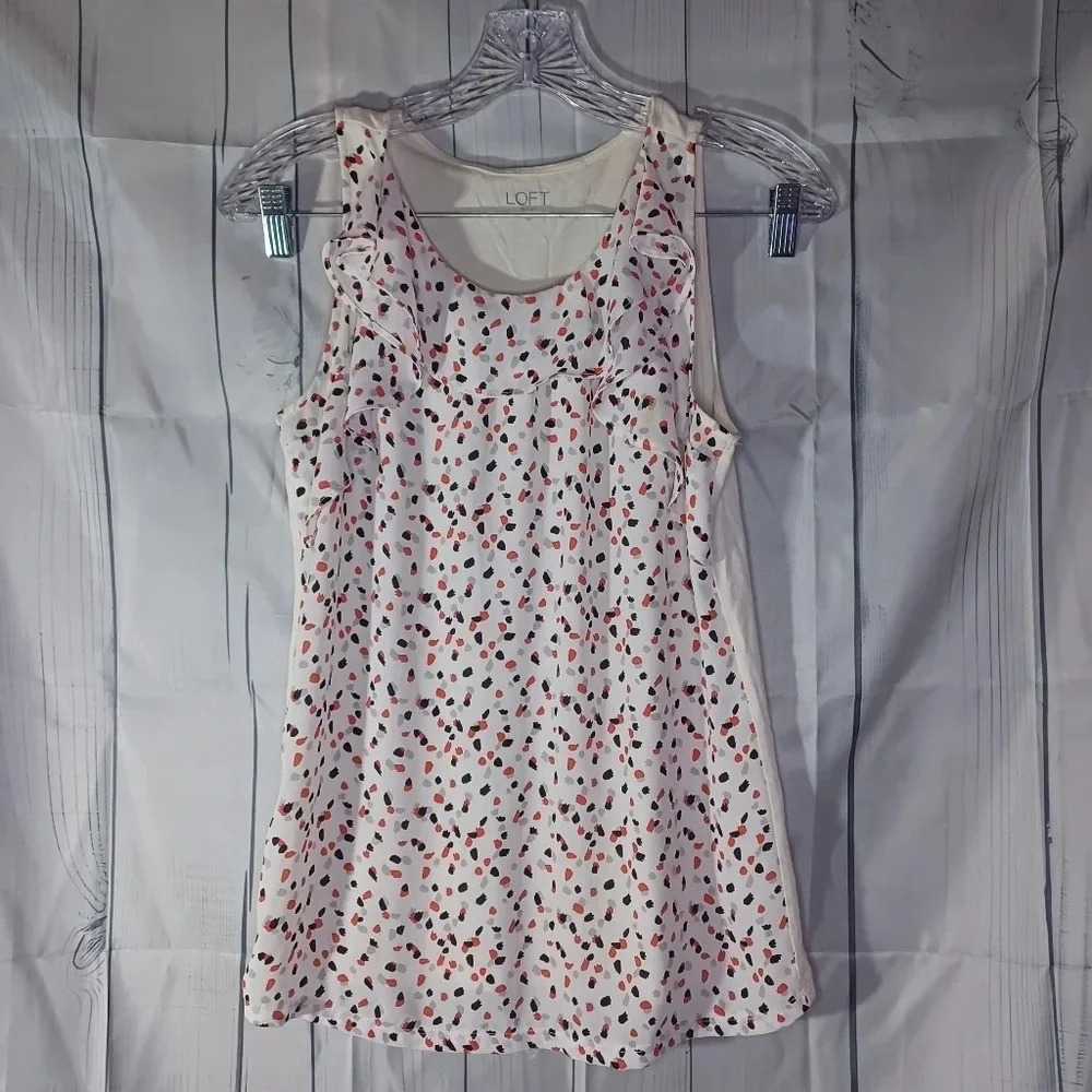 LOFT Sleeveless Ruffle Neckline Classic Flowy Lightweight Preppy Top
